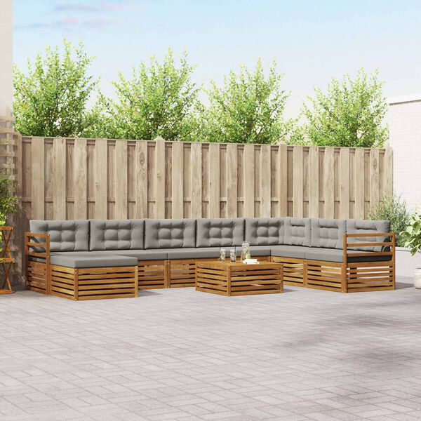 vidaXL Juegos de sof&aacute;s con coj&iacute;n 9 pcs Gris Natural y Claro