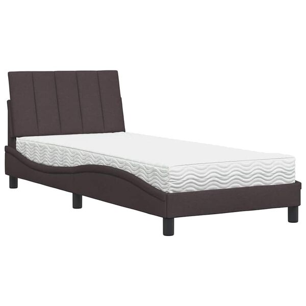 vidaXL Cama con colch&oacute;n Hanko tela marr&oacute;n oscuro 90x190 cm