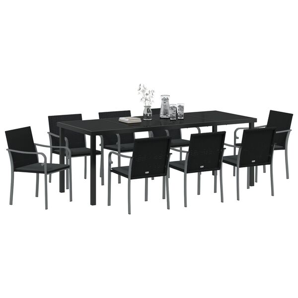 vidaXL Conjunto de Comedor de Jard&iacute;n 9 pcs Negro y Gris