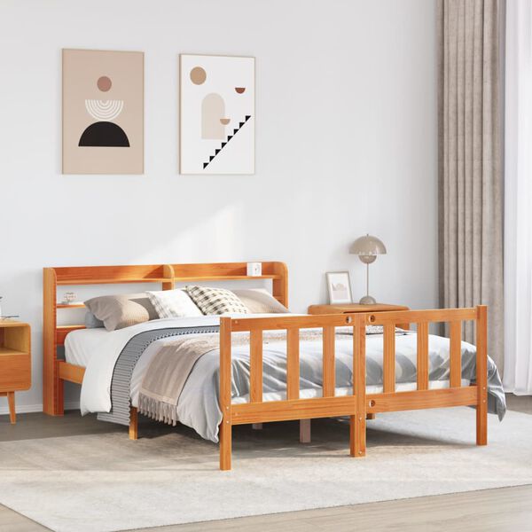 vidaXL Estructura cama con cabecero madera pino marr&oacute;n cera 120x190 cm