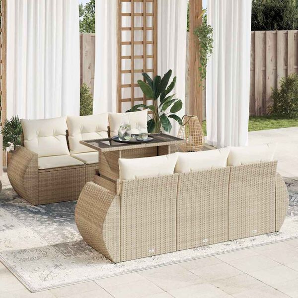 vidaXL Set sof&aacute;s de jard&iacute;n 7 piezas y cojines rat&aacute;n sint&eacute;tico beige