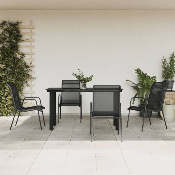 vidaXL Juego de comedor para jardín 5 piezas acero y textilene negro
