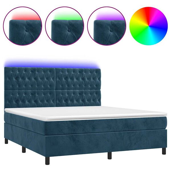 vidaXL Cama box spring colch&oacute;n y LED terciopelo azul oscuro 160x200 cm