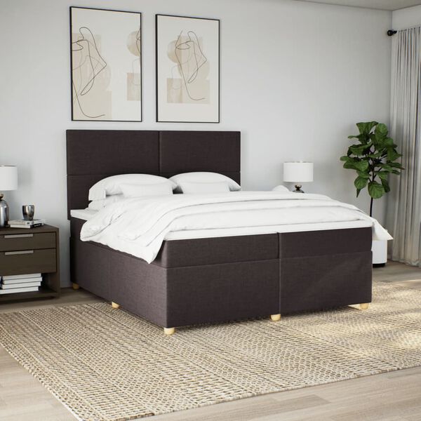 vidaXL Cama box spring con colch&oacute;n tela marr&oacute;n oscuro 200x200 cm