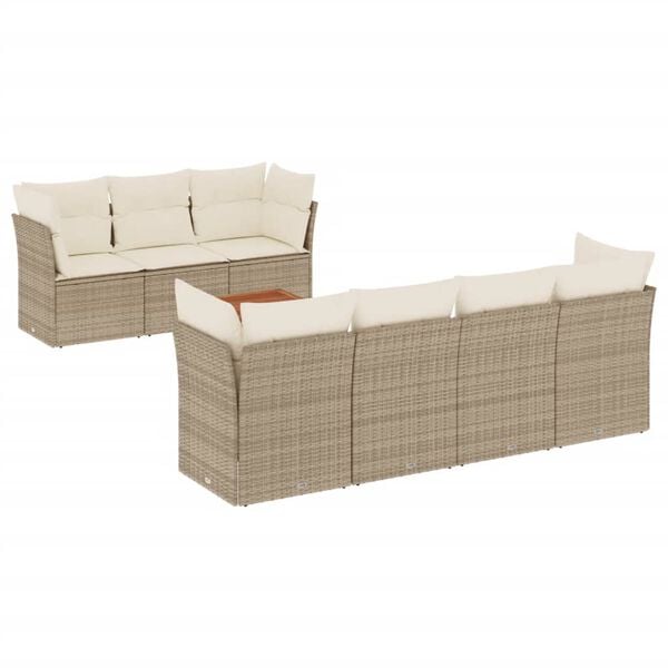 vidaXL Set de sof&aacute;s de jard&iacute;n y cojines 8 piezas rat&aacute;n sint&eacute;tico beige