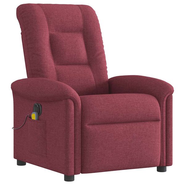 vidaXL Sillón de masaje reclinable eléctrico tela rojo tinto