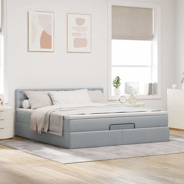vidaXL Cama otomana con colch&oacute;n gris claro 160x200 cm tela