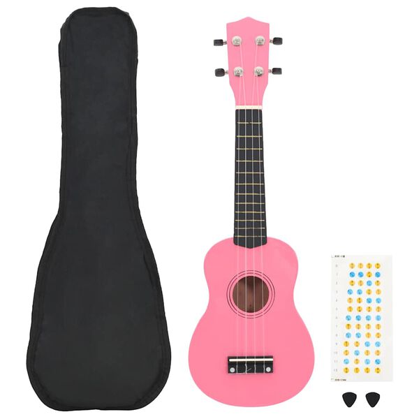 vidaXL Set de ukelele soprano con funda para ni&ntilde;os rosa 21"