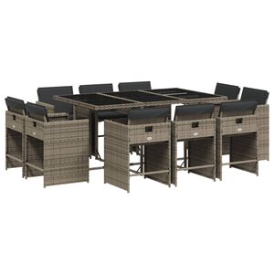 vidaXL Set de comedor de jard&iacute;n 11 pzas y cojines rat&aacute;n sint&eacute;tico gris