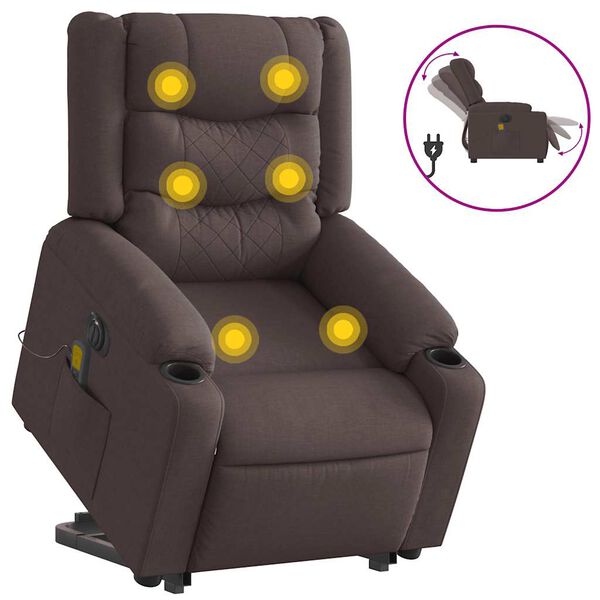 vidaXL Sill&oacute;n masaje el&eacute;ctrico reclinable elevable tela marr&oacute;n oscuro