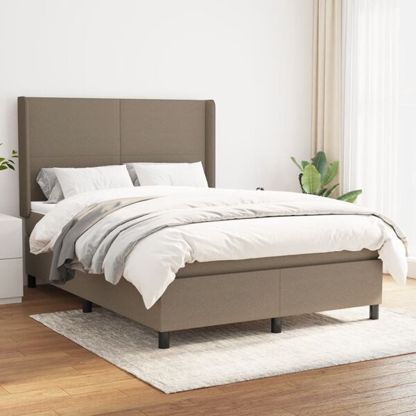 vidaXL Cama box spring con colch&oacute;n tela gris taupe 140x200 cm