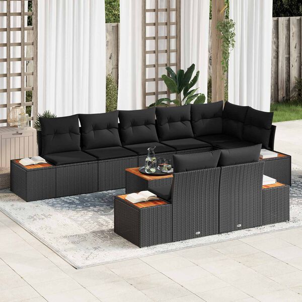 vidaXL Conjunto de sof&aacute;s de jard&iacute;n 8 pcs Negro Rat&aacute;n sint&eacute;tico