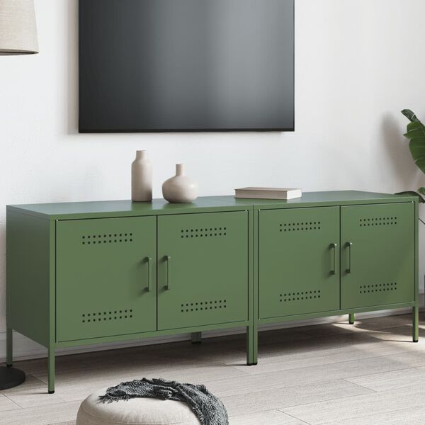 vidaXL Muebles de TV 2 piezas acero verde oliva 68x39x50,5 cm