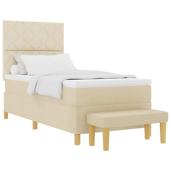 vidaXL Cama tipo Box Spring con colch&oacute;n Crema 100 x 200 cm tela