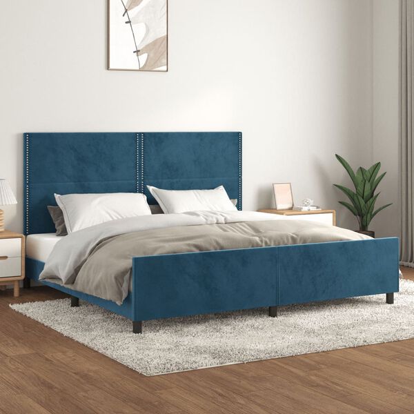 vidaXL Estructura cama sin colch&oacute;n terciopelo azul oscuro 200x200 cm