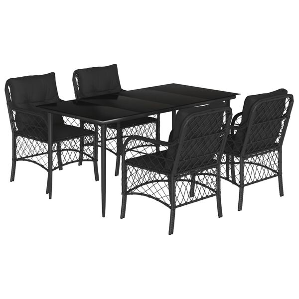 vidaXL Set de muebles jard&iacute;n 5 pzas con cojines rat&aacute;n sint&eacute;tico negro