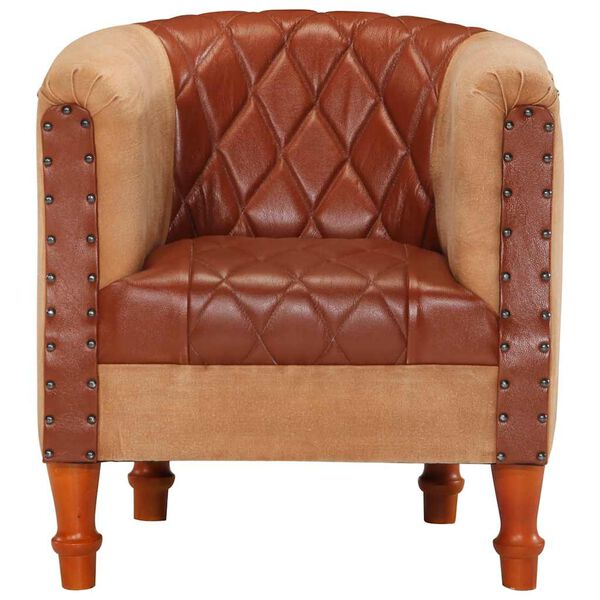 vidaXL Sillón de cuero auténtico y madera maciza de mango marrón