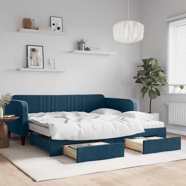 vidaXL Sof&aacute; cama nido con cajones terciopelo azul 100x200 cm