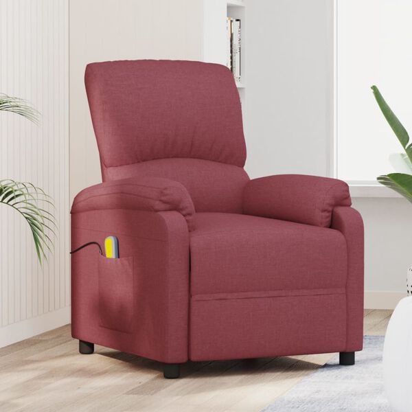 vidaXL Sill&oacute;n de masaje de tela rojo tinto