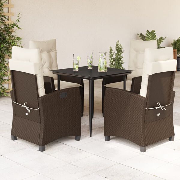 vidaXL Set comedor de jard&iacute;n 5 piezas y cojines rat&aacute;n sint&eacute;tico marr&oacute;n