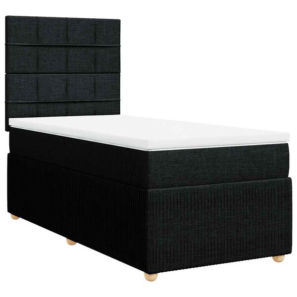 vidaXL Cama box spring con colch&oacute;n tela negro 90x190 cm