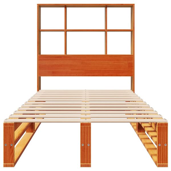 vidaXL Cama con estanter&iacute;a sin colch&oacute;n madera maciza marr&oacute;n 100x200 cm