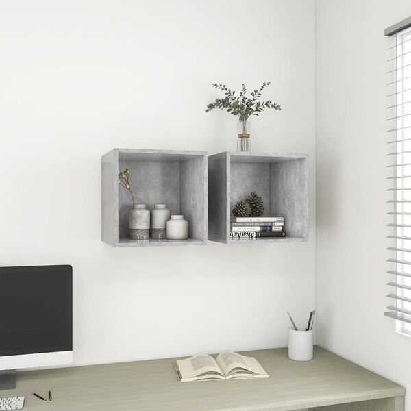 vidaXL Armario de pared 2 uds madera gris hormig&oacute;n 37x37x37 cm