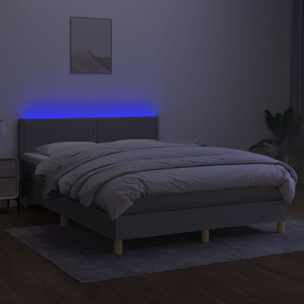 vidaXL Cama box spring colch&oacute;n y luces LED tela gris claro 140x200 cm