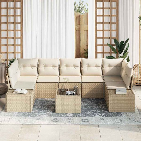 vidaXL Conjunto de sofá de jardín 8 pcs Beige ratán sintético