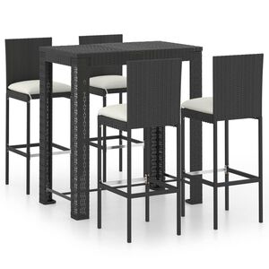 vidaXL Set muebles bar jard&iacute;n 5 piezas y cojines rat&aacute;n sint&eacute;tico negro