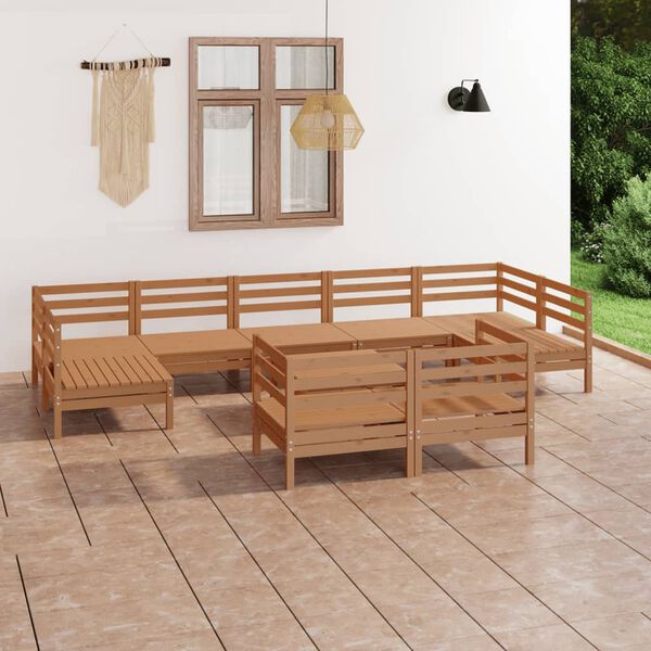 vidaXL Juego muebles de jard&iacute;n 10 pzas madera maciza pino marr&oacute;n miel