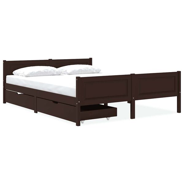 vidaXL Estructura cama 2 cajones madera pino marr&oacute;n oscuro 140x200 cm