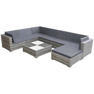 vidaXL Set de muebles de jardín 8 pzas y cojines ratán sintético gris