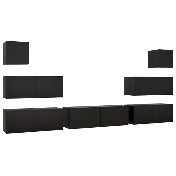 vidaXL Set de muebles de sal&oacute;n TV 7 piezas madera ingenier&iacute;a negro