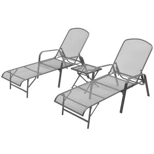 vidaXL Tumbonas con mesita 2 unidades acero gris antracita