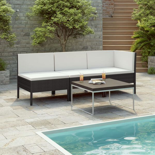 vidaXL Set de muebles de jardín 3 pzas y cojines ratán sintético negro