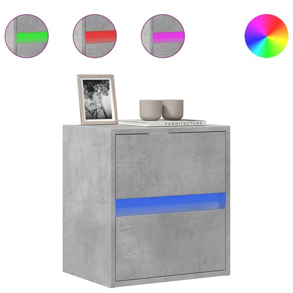 vidaXL Mueble de TV de pared con luces LED gris hormig&oacute;n 41x31x45 cm
