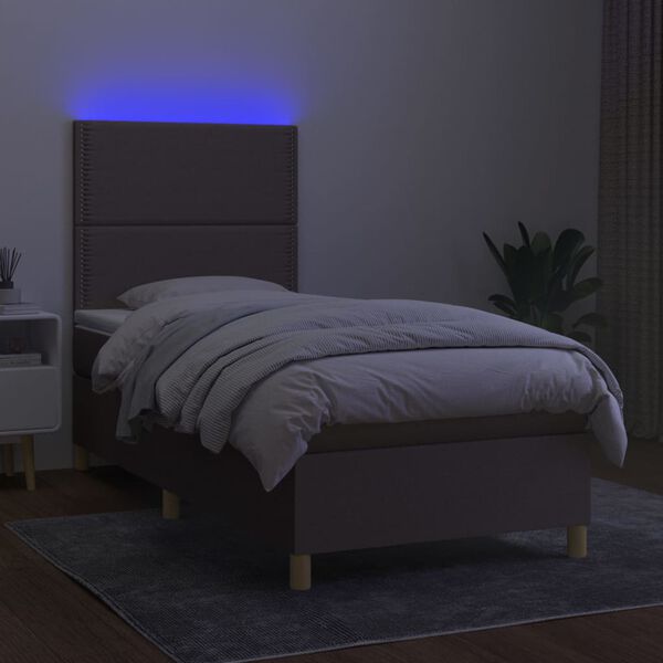 vidaXL Cama box spring colchón y luces LED gris taupe 80x200 cm