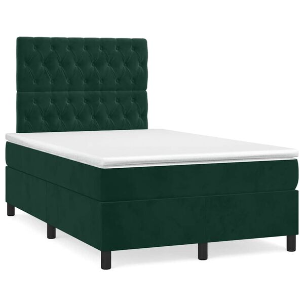 vidaXL Cama box spring con colch&oacute;n terciopelo verde oscuro 120x200 cm
