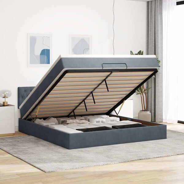 vidaXL Estructura cama otomana con colch&oacute;n gris oscuro 160x200 cm