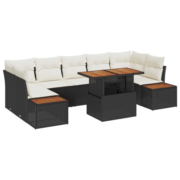 vidaXL Conjunto de sofá de jardín 8 pcs Negro Poliratán