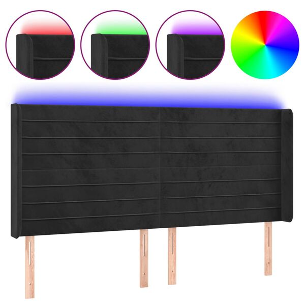 vidaXL Cabecero con LED de terciopelo negro 183x16x118/128 cm