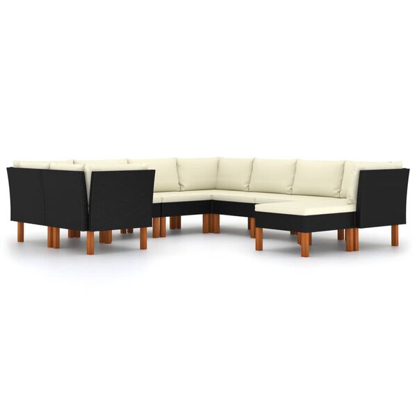 vidaXL Set de muebles de jard&iacute;n 9 pzas y cojines rat&aacute;n sint&eacute;tico negro
