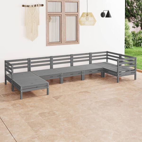 vidaXL Juego de muebles de jardín 7 piezas madera maciza de pino gris
