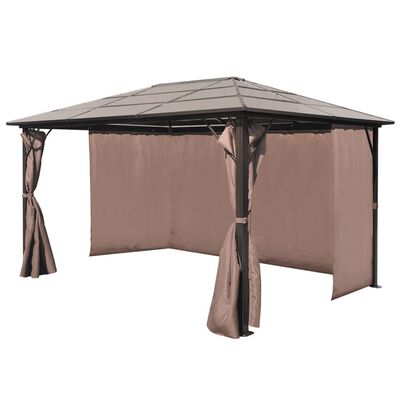 vidaXL Cenador con cortina marrón aluminio 400 x 300 cm