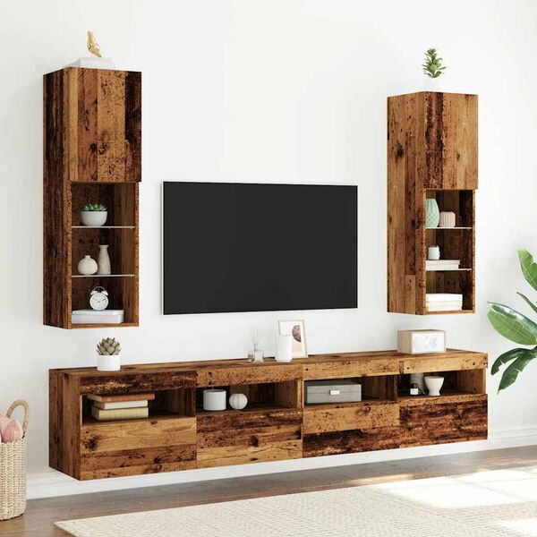 vidaXL Muebles TV con luces LED 2 uds madera envejecida 30,5x30x102 cm
