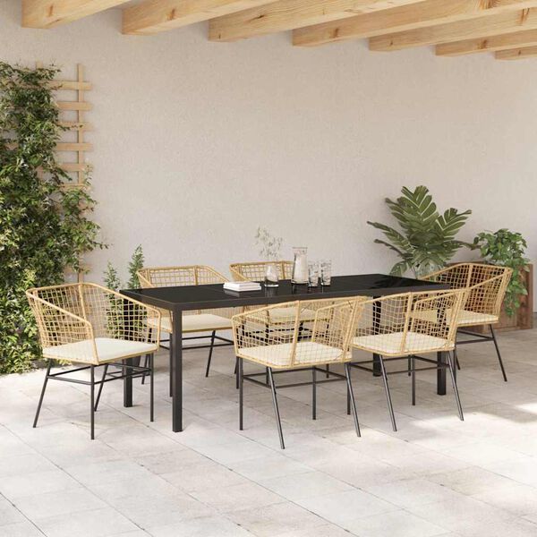 vidaXL Conjunto de Comedor de Jard&iacute;n 7 pcs Marr&oacute;n rat&aacute;n sint&eacute;tico