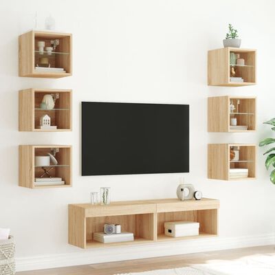 vidaXL Muebles TV pared con LED 8 pzas madera ingeniería roble Sonoma