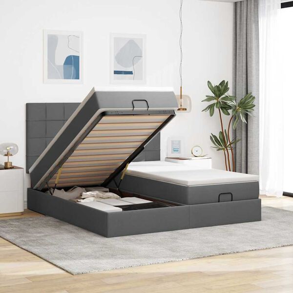 vidaXL Estructura cama otomana colchones tela gris oscuro 160x200 cm