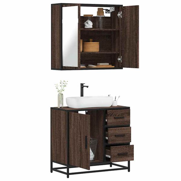 vidaXL Set de muebles baño 2 pzas madera contrachapada marrón roble